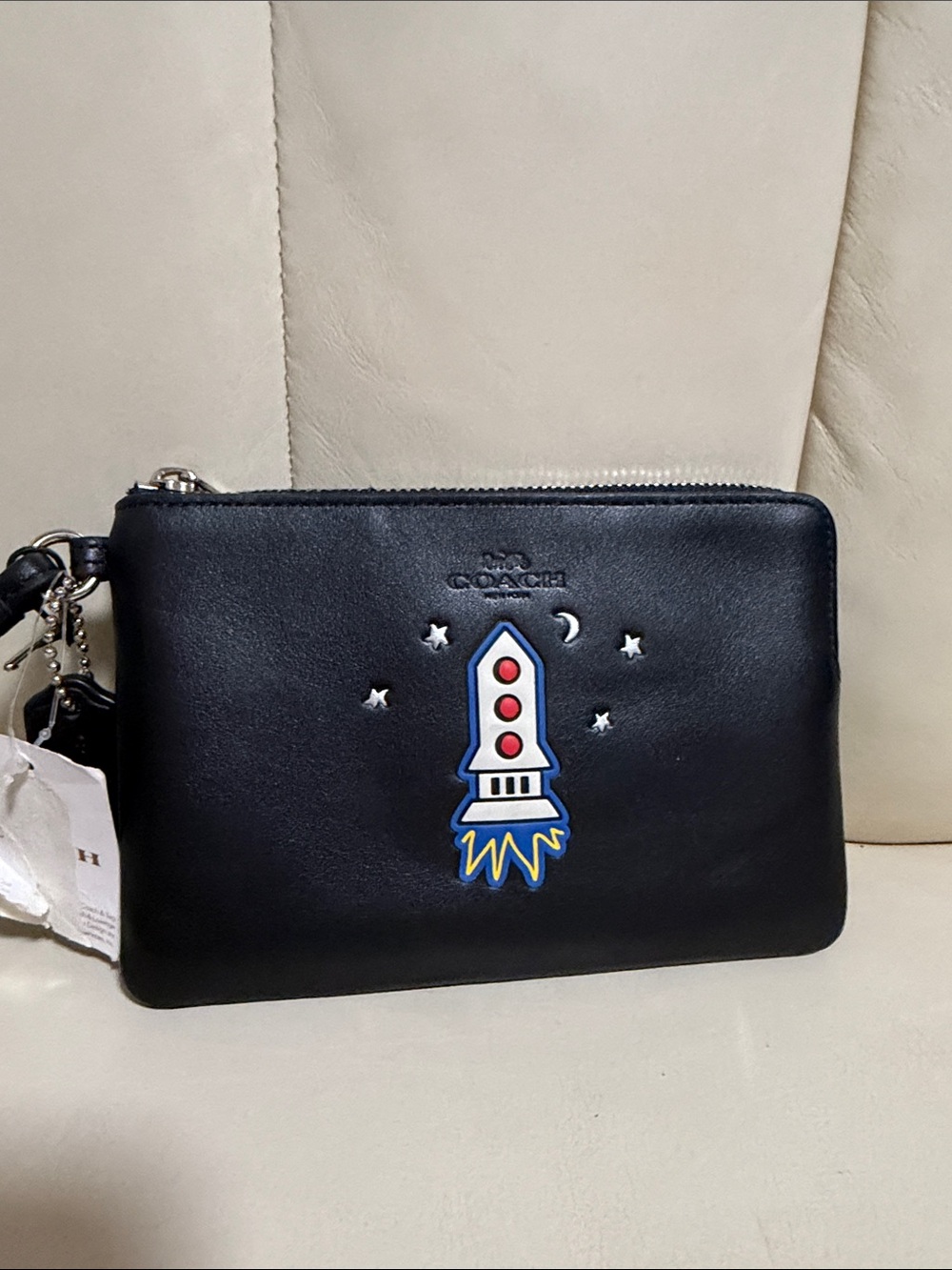 Coach Black Leather Wristlet with Rocket Patch - Picture 11 of 12